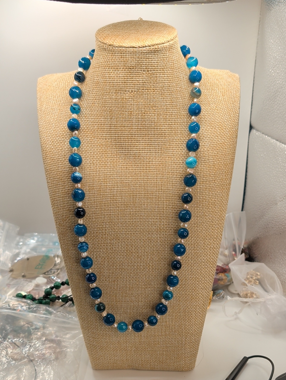 Blue Agate Beaded Necklace - Classic Women's Jewelry
